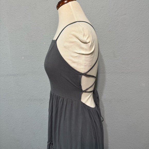 Elegant Gray Women's Bohemian Layered‎ Back Adjustable Strings Maxi Dress Size M - Picture 6 of 10